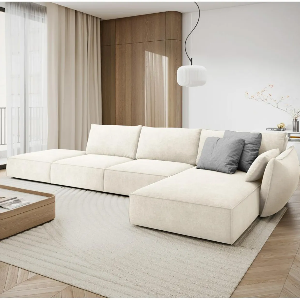Mazzini Sofas Canapés^Canapé D'Angle Droit Vanda 5 Places 1 beige clair - 386x166x85 cm