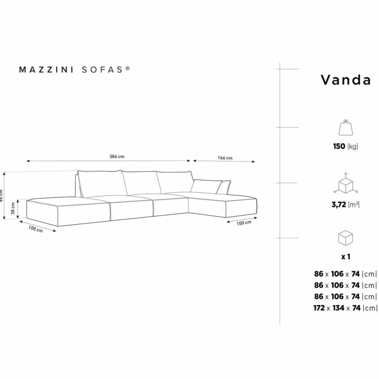 Mazzini Sofas Canapés^Canapé D'Angle Droit Vanda 5 Places 1 beige clair - 386x166x85 cm