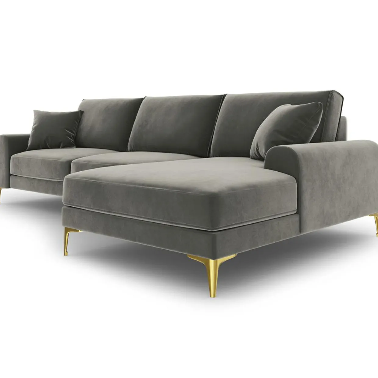 Mazzini Sofas Canapés^Canapé d'angle droit velours madara gris - 254x182x90 cm