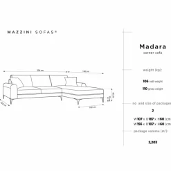 Mazzini Sofas Canapés^Canapé d'angle droit velours madara gris - 254x182x90 cm