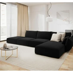 Canapé d'angle droit Velours Vanda 5 Places noir - 386x166x85 cm-Mazzini Sofas Best