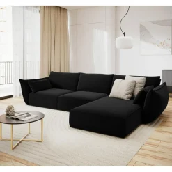 Canapé d'angle droit Velours Vanda 4 Places noir - 300x166x85 cm-Mazzini Sofas Sale