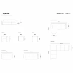 Mazzini Sofas Canapés^Canapé d'angle droit Velours Jasmin 4 Places noir - 250x170x72 cm