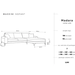 Mazzini Sofas Canapés^Canapé d'angle droit velours madara beige - 254x182x90 cm
