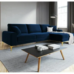 Mazzini Sofas Canapés^Canapé d'angle droit velours madara bleu roi - 254x182x90 cm
