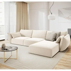 Mazzini Sofas Canapés^Canapé d'angle droit Velours Vanda 4 Places beige clair - 300x166x85 cm