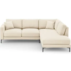 Canapé d'angle Droit Velours Venus 5 Places beige clair - 254x185x90 cm-Mazzini Sofas