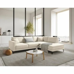 Canapé d'angle Droit Velours Venus 5 Places beige clair - 254x185x90 cm-Mazzini Sofas