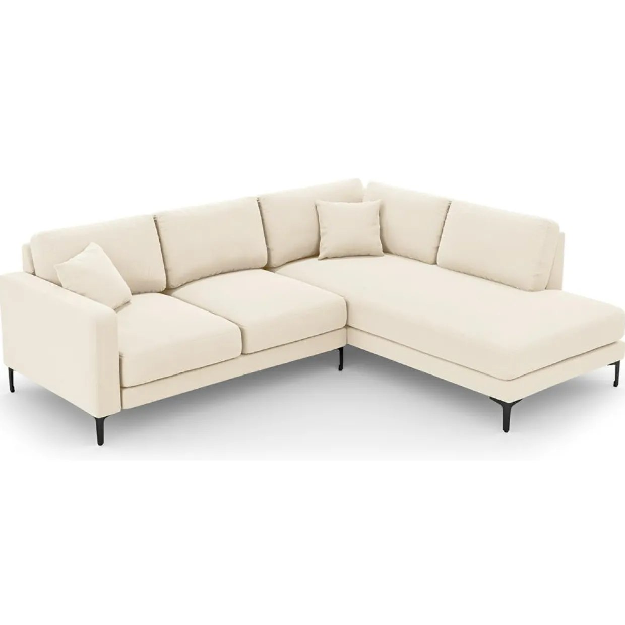 Canapé d'angle Droit Velours Venus 5 Places beige clair - 254x185x90 cm-Mazzini Sofas