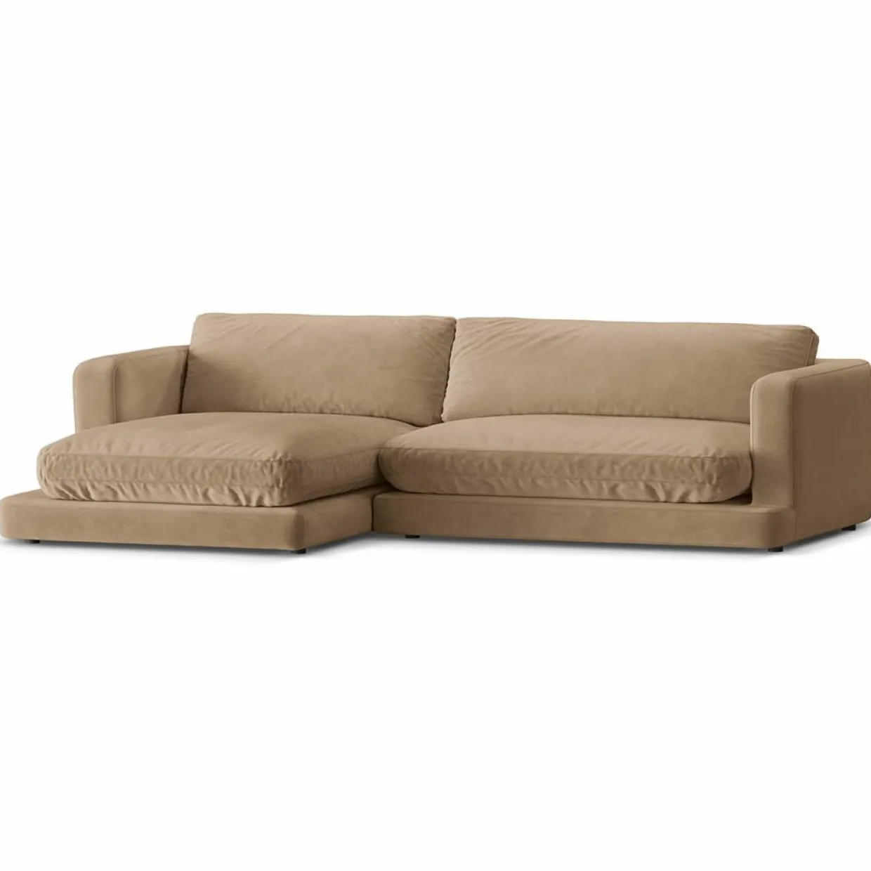 Canapé d'angle Gauche en Velours Daphne 4 Places Beige Foncé - 270x170x86 cm-Mazzini Sofas Outlet