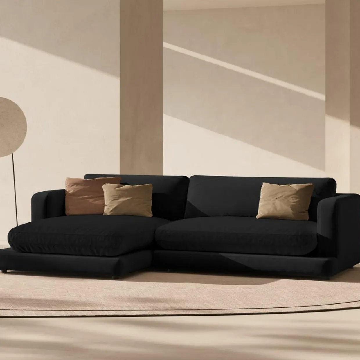 Canapé d'angle Gauche en Velours Daphne 4 Places Noir - 270x170x86 cm-Mazzini Sofas Outlet