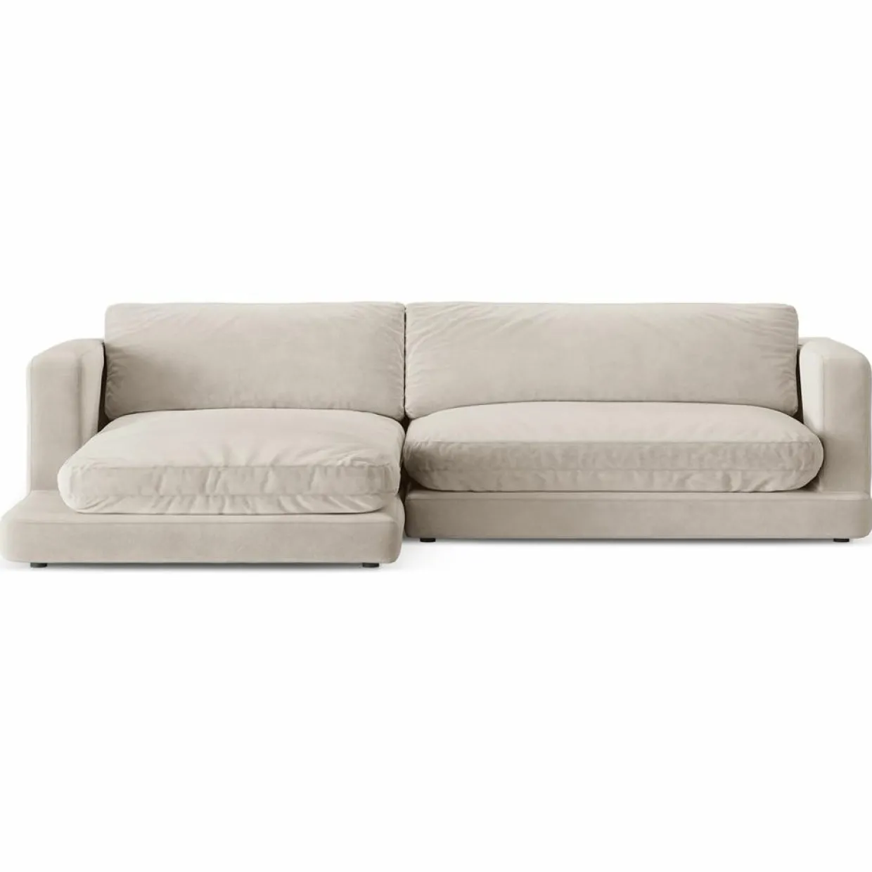 Mazzini Sofas Canapés^Canapé d'angle Gauche en Velours Daphne 4 Places Beige Clair - 270x170x86 cm