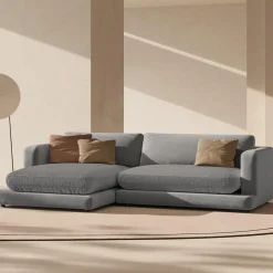 Mazzini Sofas Canapés^Canapé d'angle Gauche en Velours Daphne 4 Places Gris Clair - 270x170x86 cm