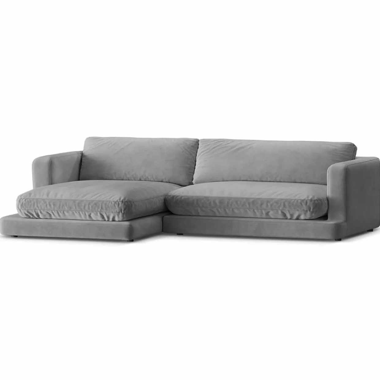 Mazzini Sofas Canapés^Canapé d'angle Gauche en Velours Daphne 4 Places Gris Clair - 270x170x86 cm