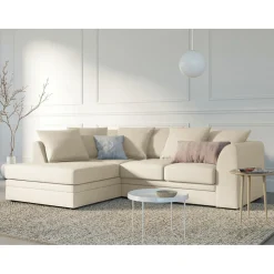 Canapé d'angle Gauche Quince Velours côtelé 4 Places beige clair - 221x171x80 cm-Mazzini Sofas Clearance