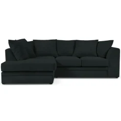 Canapé d'angle Gauche Quince Velours côtelé 4 Places noir - 221x171x80 cm-Mazzini Sofas Clearance