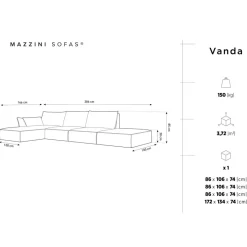 Mazzini Sofas Canapés^Canapé D'Angle Gauche Vanda 5 Places 1 gris - 386x166x85 cm