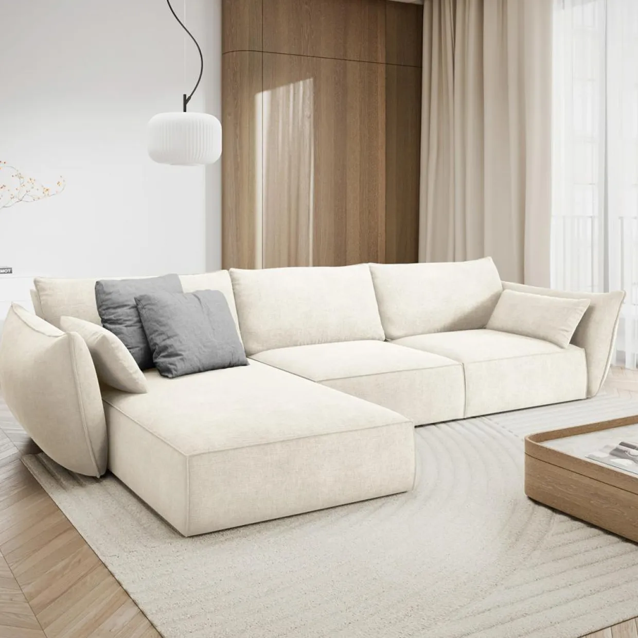 Canapé D'Angle Gauche Vanda 5 Places 2 beige clair - 208x166x85 cm-Mazzini Sofas Sale