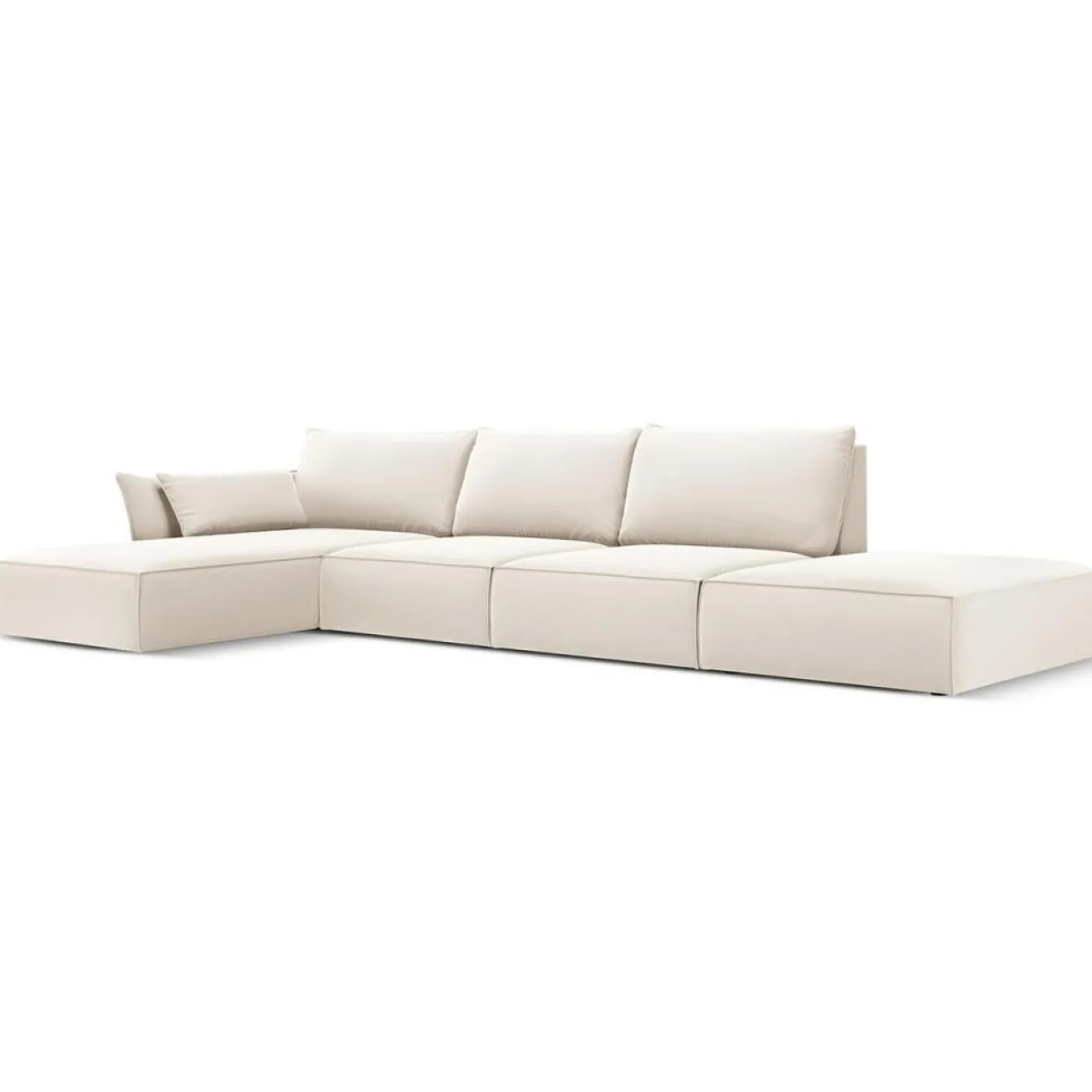 Mazzini Sofas Canapés^Canapé d'angle gauche Velours Vanda 5 Places beige clair - 386x166x85 cm