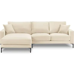 Mazzini Sofas Canapés^Canapé d'angle Gauche Velours Venus 4 Places beige clair - 248x160x90 cm