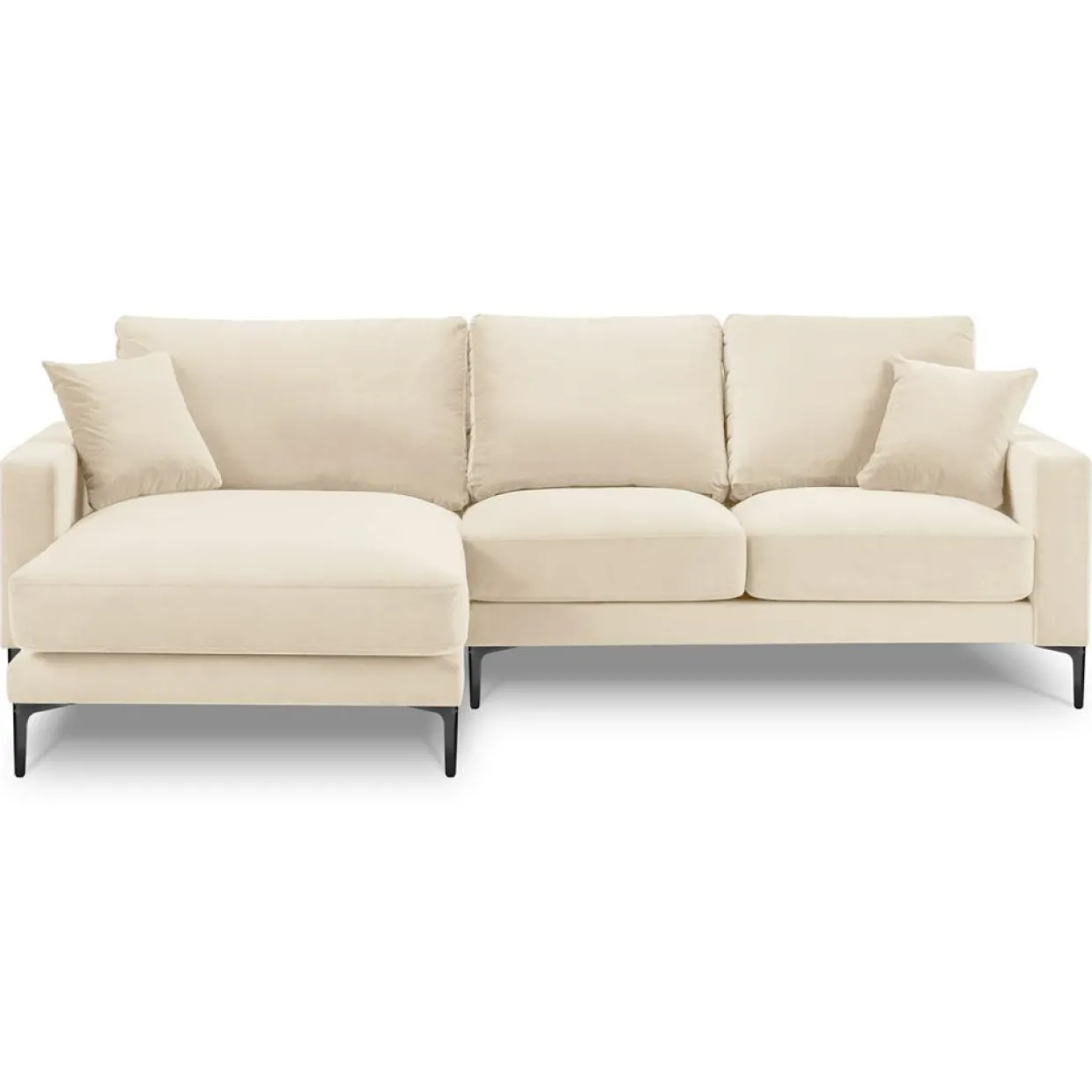 Mazzini Sofas Canapés^Canapé d'angle Gauche Velours Venus 4 Places beige clair - 248x160x90 cm