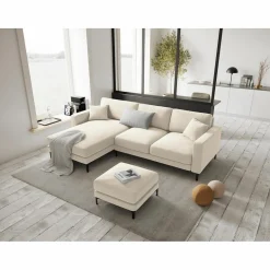 Mazzini Sofas Canapés^Canapé d'angle Gauche Velours Venus 4 Places beige clair - 248x160x90 cm