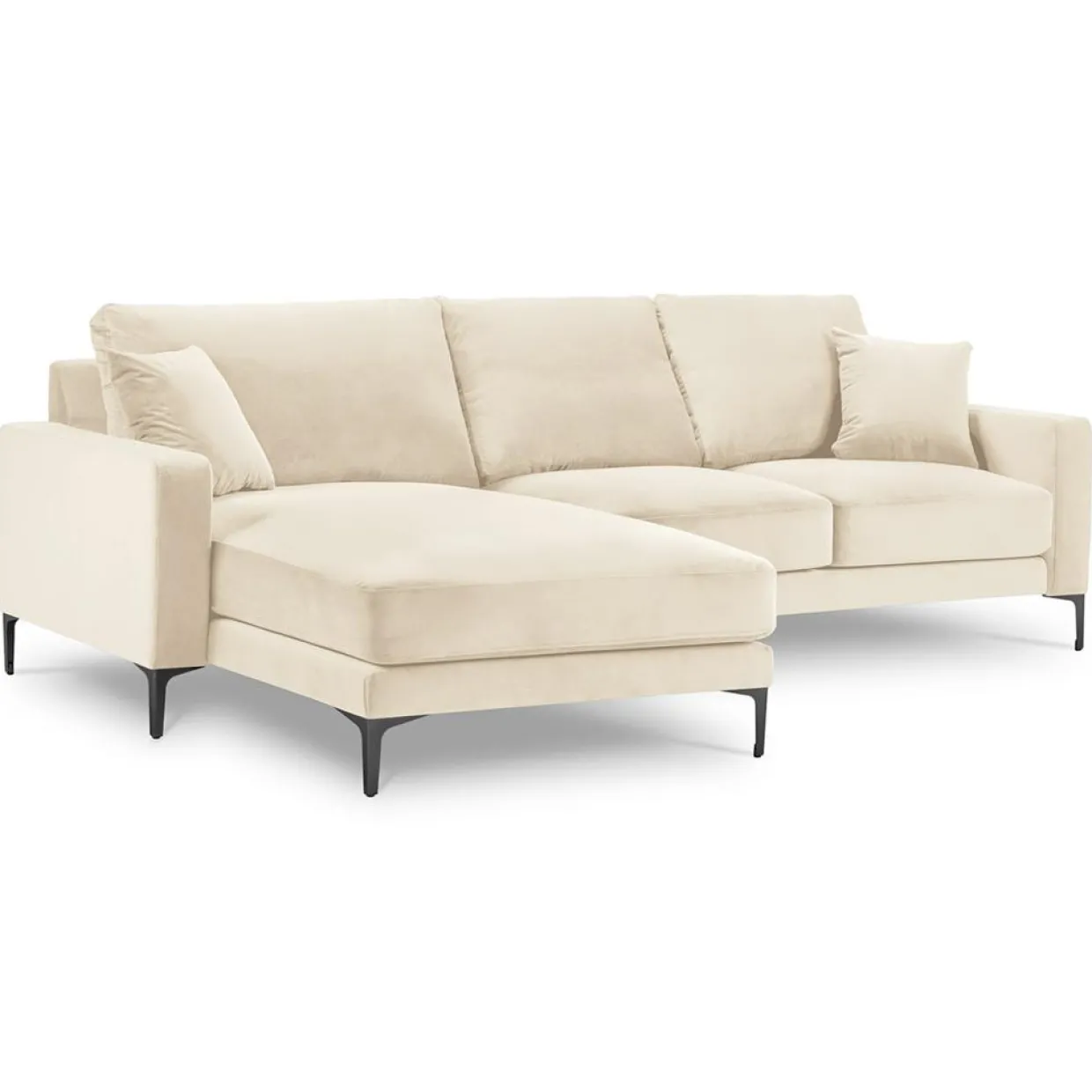 Mazzini Sofas Canapés^Canapé d'angle Gauche Velours Venus 4 Places beige clair - 248x160x90 cm