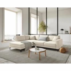 Mazzini Sofas Canapés^Canapé d'angle Gauche Velours Venus 5 Places beige clair - 254x185x90 cm