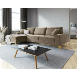 Mazzini Sofas Canapés^Canapé d'angle gauche Velours 5 places Madara beige - 254x182x90 cm