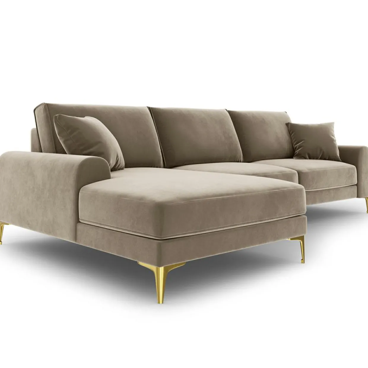 Mazzini Sofas Canapés^Canapé d'angle gauche Velours 5 places Madara beige - 254x182x90 cm