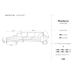 Mazzini Sofas Canapés^Canapé d'angle gauche Velours 5 places Madara beige - 254x182x90 cm