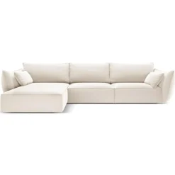 Canapé d'angle gauche Velours Vanda 4 Places beige clair - 300x166x85 cm-Mazzini Sofas New