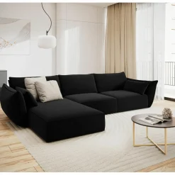 Mazzini Sofas Canapés^Canapé d'angle gauche Velours Vanda 4 Places noir - 300x166x85 cm