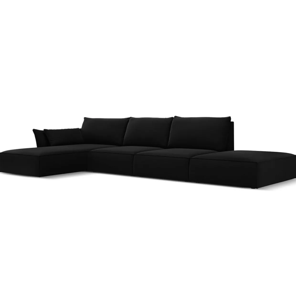 Mazzini Sofas Canapés^Canapé d'angle gauche Velours Vanda 5 Places noir - 386x166x85 cm