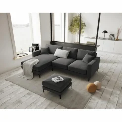 Canapé d'angle Gauche Velours Venus 4 Places gris - 248x160x90 cm-Mazzini Sofas New