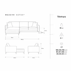 Canapé d'angle Gauche Velours Venus 4 Places gris - 248x160x90 cm-Mazzini Sofas New