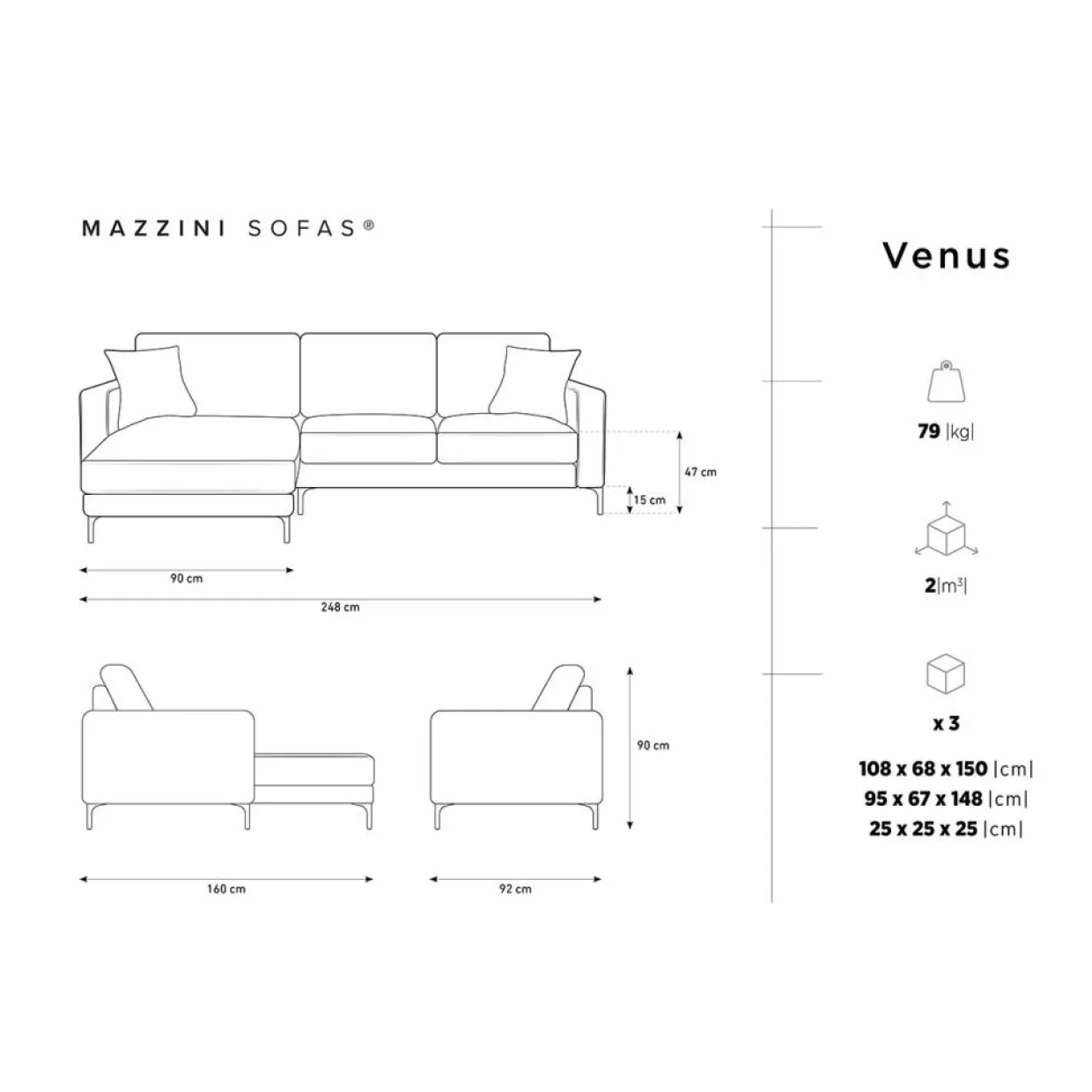 Canapé d'angle Gauche Velours Venus 4 Places gris - 248x160x90 cm-Mazzini Sofas New