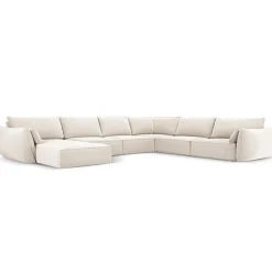 Canapé d'angle Panoramique droit Velours Vanda 8 Places beige clair - 384x284x85 cm-Mazzini Sofas Clearance