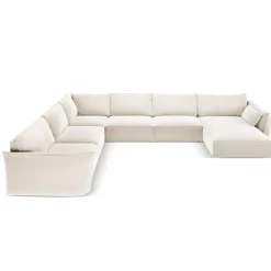 Canapé d'angle Panoramique gauche Velours Vanda 8 Places beige clair - 384x284x85 cm-Mazzini Sofas