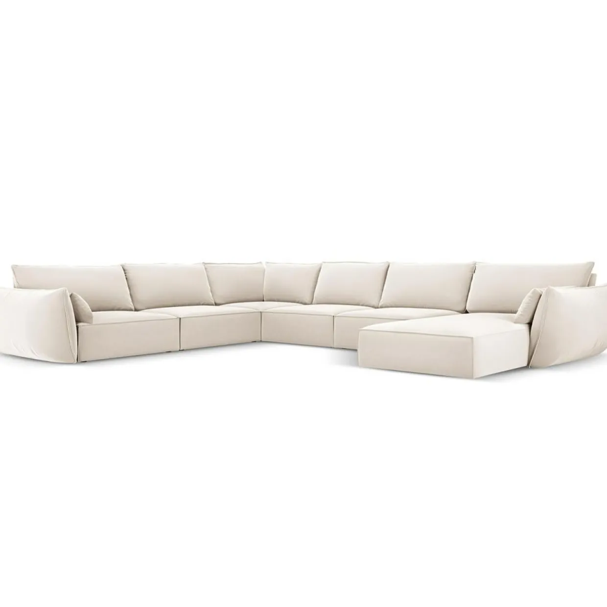 Canapé d'angle Panoramique gauche Velours Vanda 8 Places beige clair - 384x284x85 cm-Mazzini Sofas