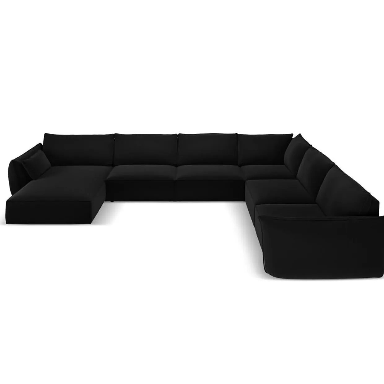 Canapé d'angle Panoramique droit Velours Vanda 8 Places noir - 384x284x85 cm-Mazzini Sofas New