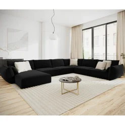 Canapé d'angle Panoramique droit Velours Vanda 8 Places noir - 384x284x85 cm-Mazzini Sofas New