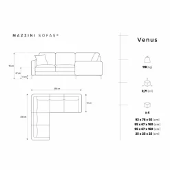 Mazzini Sofas Canapés^Canapé d'angle Symétrique En Velours Venus 5 Places beige clair - 250x238x90 cm