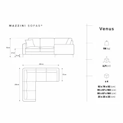 Canapé d'angle Symétrique Venus 5 Places gris foncé - 250x238x90 cm-Mazzini Sofas Best