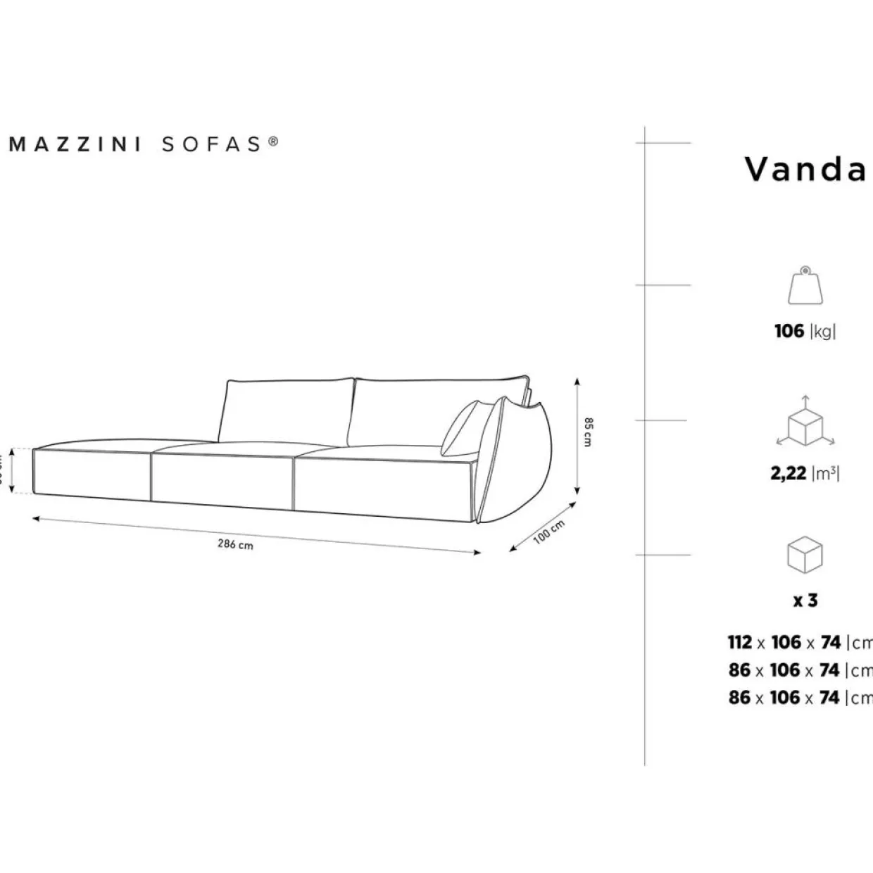 Mazzini Sofas Canapés^Canapé droit Velours Vanda 4 Places beige clair - 286x100x85 cm