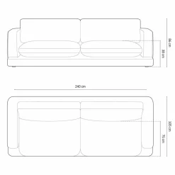 Mazzini Sofas Canapés^Canapé en Velours Daphne 4 Places Gris Clair - 240x105x86 cm