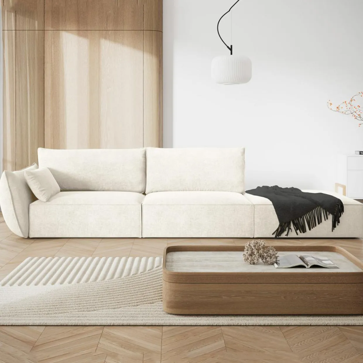 Mazzini Sofas Canapés^Canapé gauche Vanda 4 Places beige clair - 286x100x85 cm