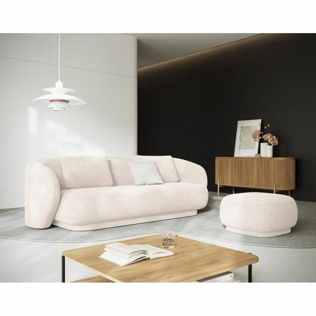 Canapé Linden 3 Chenille Places beige clair - 204x102x72 cm-Mazzini Sofas Outlet