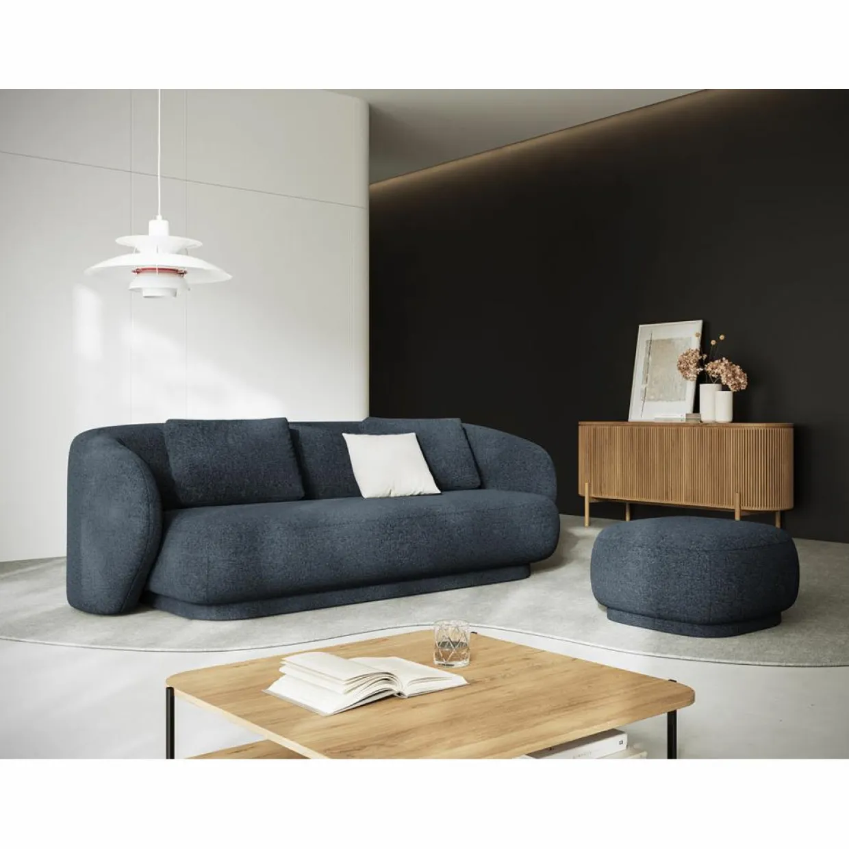 Canapé Linden 3 Chenille Places bleu - 204x102x72 cm-Mazzini Sofas Clearance