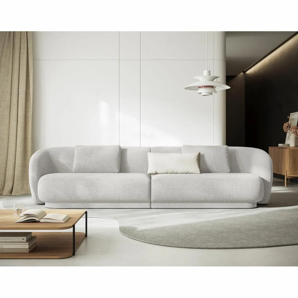 Canapé Linden Chenille 4 Places argenté chiné - 304x102x72 cm-Mazzini Sofas Outlet